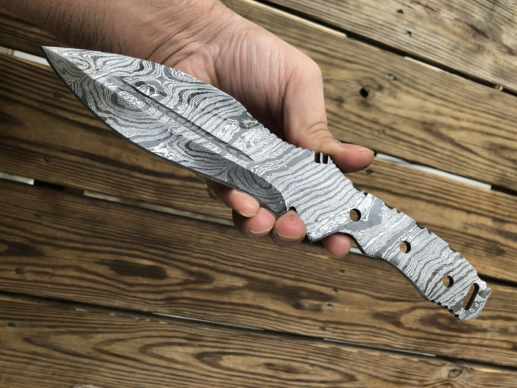 10”inch HAND FORGED DAMASCUS STEEL Hunting Kukri Knife BLANK BLADE FULL TANG. - SUSA KNIVES