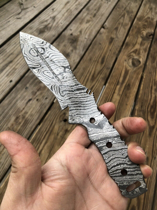 10”inch HAND FORGED DAMASCUS STEEL Hunting Kukri Knife BLANK BLADE FULL TANG. - SUSA KNIVES