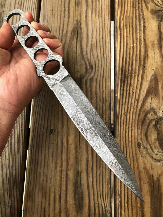 12” Inch HAND FORGED DAMASCUS STEEL Hunting Dagger Knife BLANK BLADE FULL TANG - SUSA KNIVES