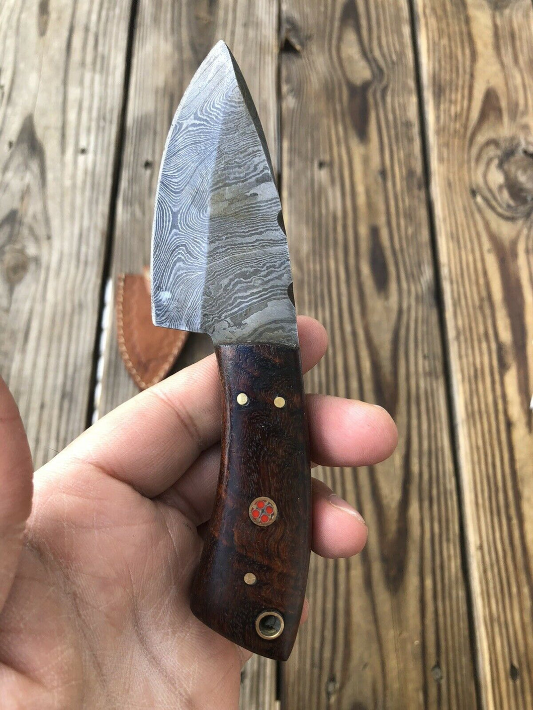 CUSTOM HAND FORGED DAMASCUS STEEL Skinning Knife W/ Rose Wood Handle - SUSA KNIVES