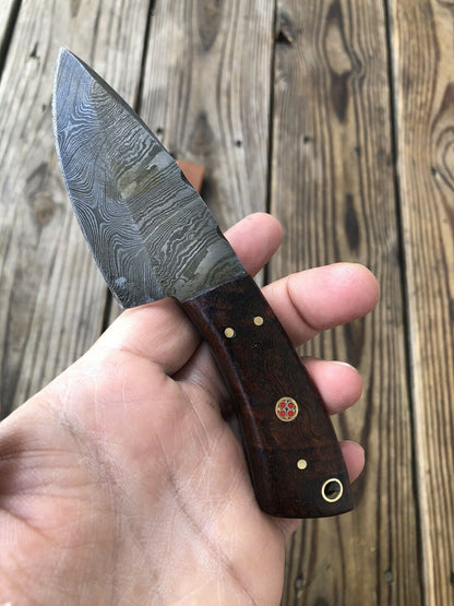 CUSTOM HAND FORGED DAMASCUS STEEL Skinning Knife W/ Rose Wood Handle - SUSA KNIVES