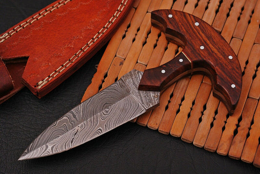 CUSTOM HAND FORGED DAMASCUS COMBAT DAGGER KNIFE w/rose wood handle - SUSA KNIVES