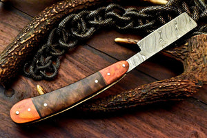 Custom Handmade Damascus Steel Blade Barber Folding Razor | Hard Wood - SUSA KNIVES