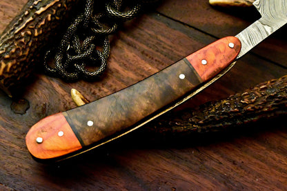 Custom Handmade Damascus Steel Blade Barber Folding Razor | Hard Wood - SUSA KNIVES