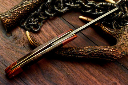 Custom Handmade Damascus Steel Blade Barber Folding Razor | Hard Wood - SUSA KNIVES