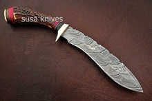 Load image into Gallery viewer, Custom Handmade Damascus Steel Kukri Style Hunting Knife with Stag Handle - SUSA KNIVES
