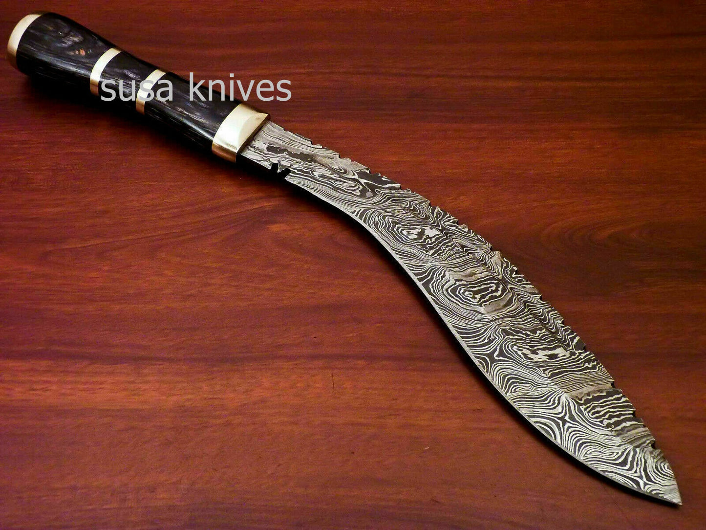 Custom Handmade Damascus Steel Kukri Knife[Sheath] Hard Wood Handle - SUSA KNIVES