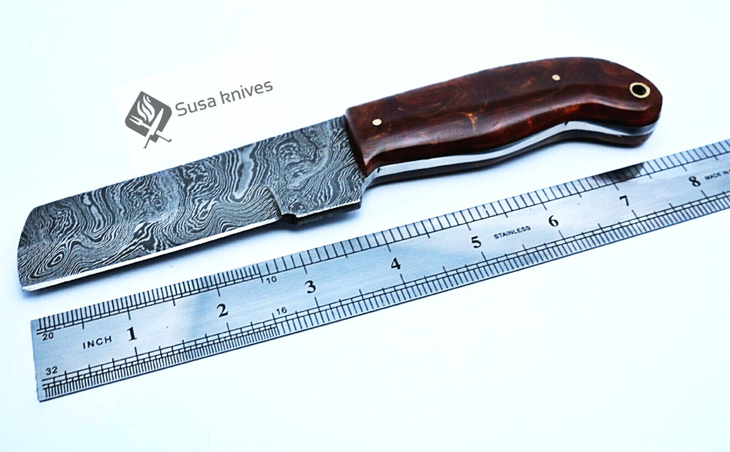 HAND FORGED DAMASCUS STEEL BULL CUTTER/COWBOY KNIFE & RISEN HANDLE - SUSA KNIVES