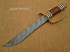 Beautiful Handmade Damascus Steel Hunting Bowie Knife Camel Bone wood Handle - SUSA KNIVES