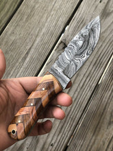 Load image into Gallery viewer, HAND FORGED DAMASCUS STEEL Skinner/hunting KNIFE W/Rose Wood &amp; Olive Wood HANDLE - SUSA KNIVES
