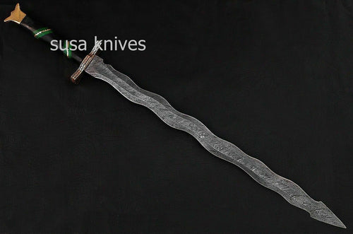 Custom Handmade New Damascus Steel Viking Snake Style Sword, Micarta Handle - SUSA KNIVES