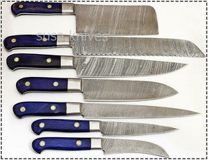 Custom Made Damascus Steel Kitchen Chef Knife Set 7 PCs - SUSA KNIVES