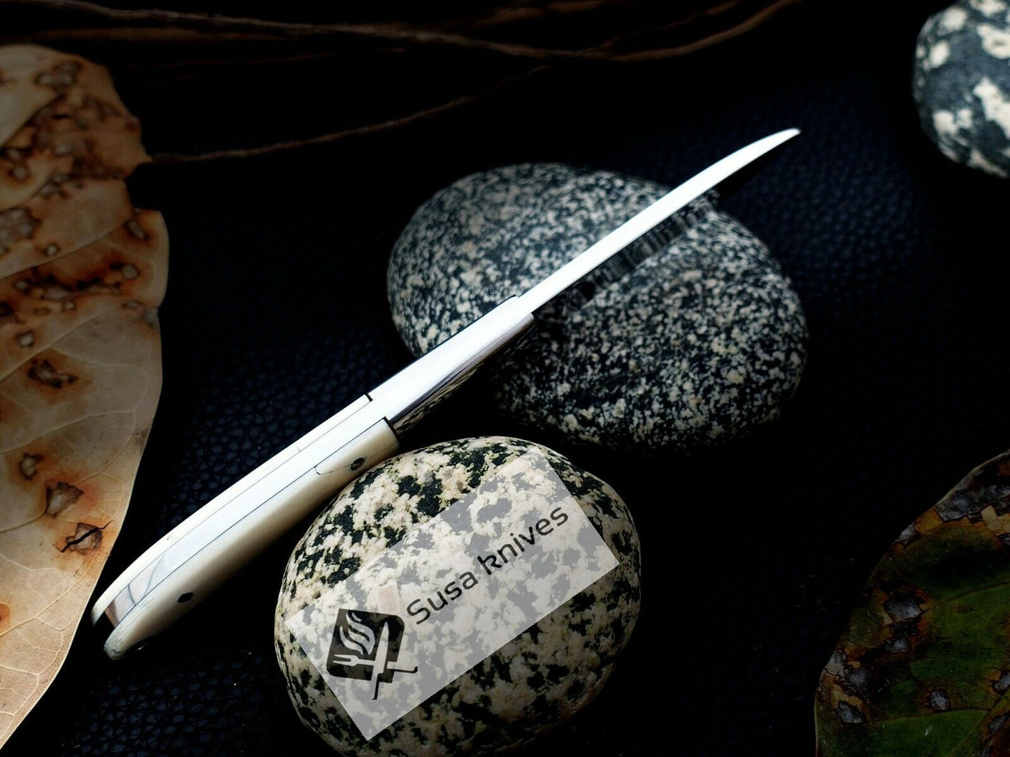 CUSTOM MADE, MIRROR POLISHED 440 C,MAMMOTH HANDLE HUNTING / FIGHTING KNIFE - SUSA KNIVES