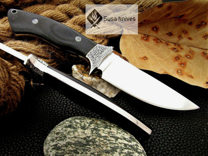 , HANDMADE ENGRAVED, HUNTING/FIGHTING KNIFE  440C MIRROR POLISHED - SUSA KNIVES
