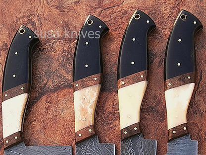 CUSTOM MADE DAMASCUS BLADE 4Pcs. CHEF/KITCHEN KNIVES SET - SUSA KNIVES