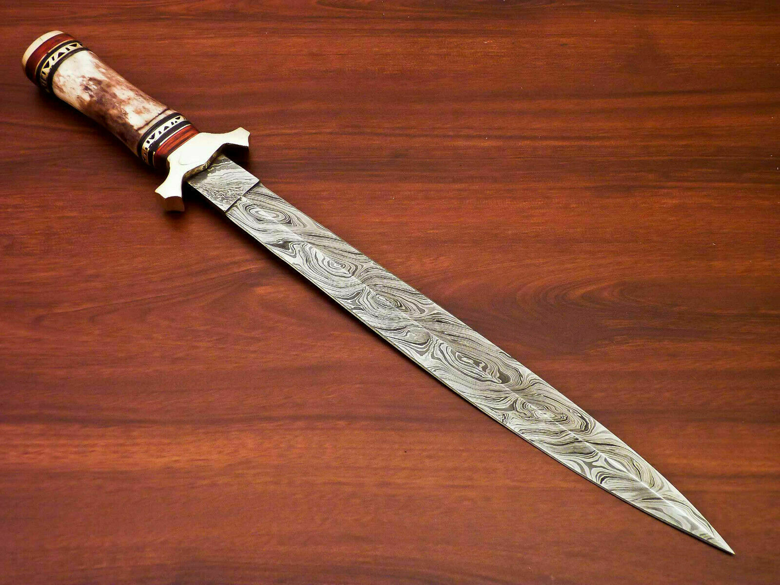 Amazing Custom Handmade Damascus Steel Hunting Knife Stained Camel Bone Handle - SUSA KNIVES