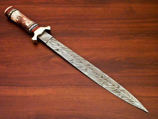 Amazing Custom Handmade Damascus Steel Hunting Knife Stained Camel Bone Handle - SUSA KNIVES