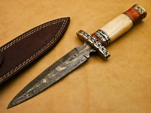 Load image into Gallery viewer, Beautiful Custom Handmade Damascus Steel Dagger Knife Camel Bone Handle - SUSA KNIVES
