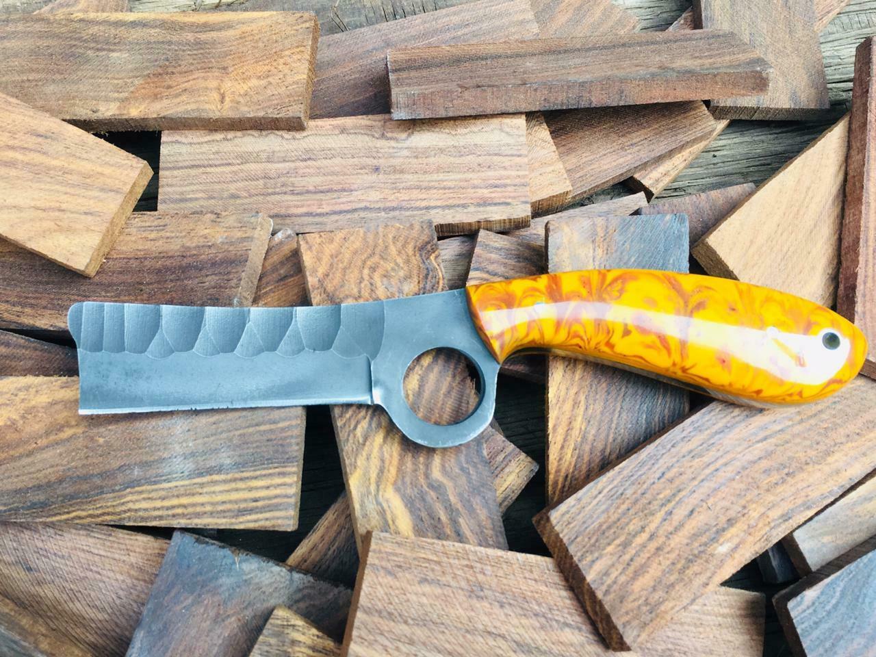 HANDMADE 1075 STEEL BULL CUTTER KNIFE WITH RESIN HANDLE AND PINS - SUSA KNIVES