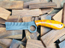 Load image into Gallery viewer, HANDMADE 1075 STEEL BULL CUTTER KNIFE WITH RESIN HANDLE AND PINS - SUSA KNIVES
