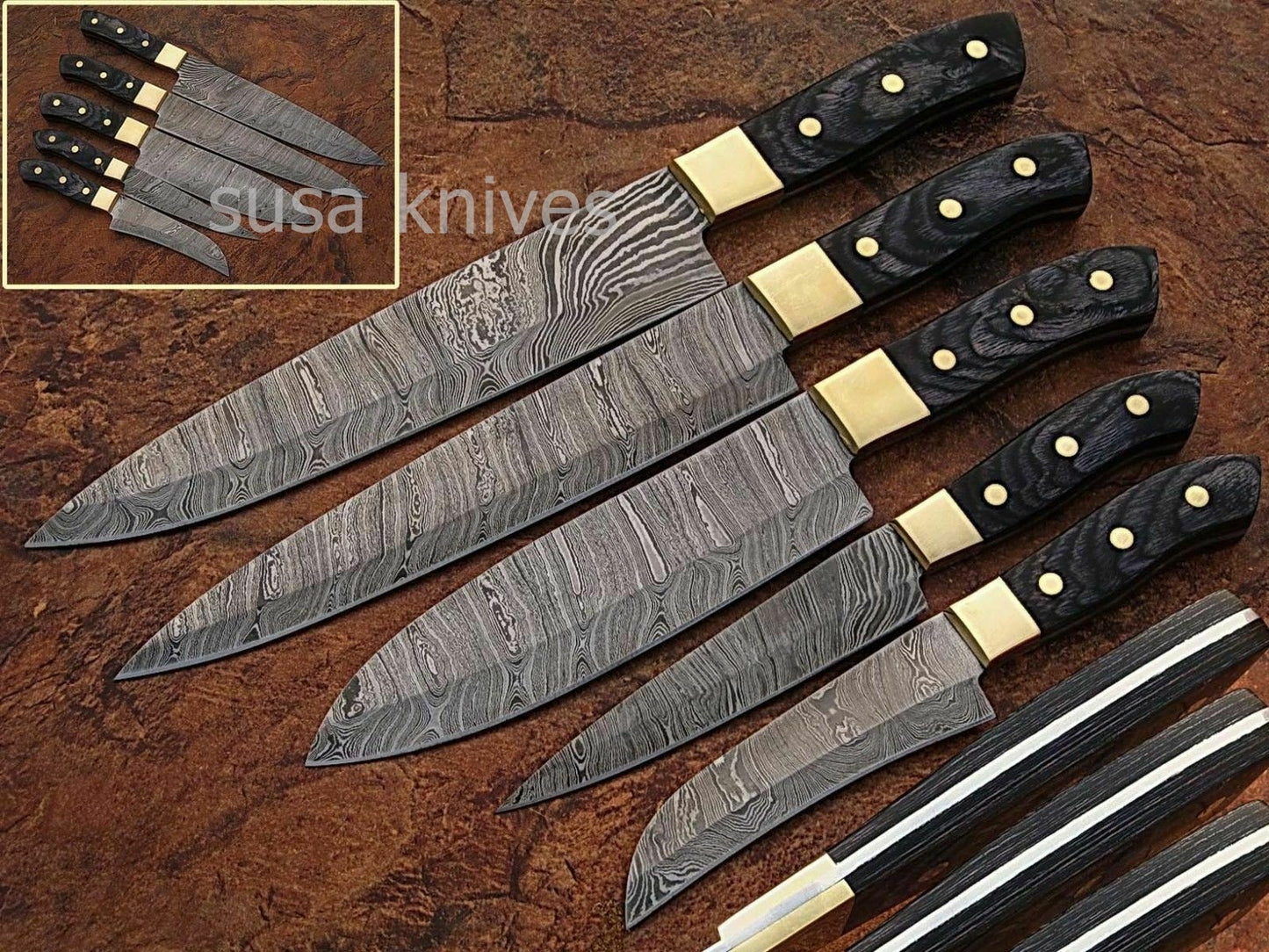 EST CUSTOM MADE DAMASCUS BLADE 5Pcs. CHEF/KITCHEN KNIVES SET - SUSA KNIVES