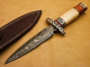 Beautiful Custom Handmade Damascus Steel Dagger Knife Camel Bone Handle - SUSA KNIVES