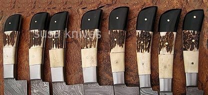 CUSTOM MADE DAMASCUS BLADE KITCHEN KNIFE 8Pc's SET - SUSA KNIVES