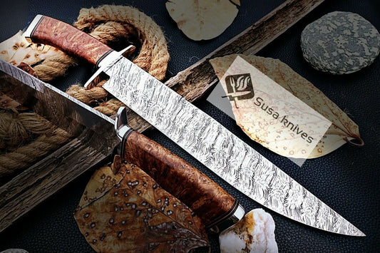 HAND FORGED DAMASCUS STEEL,STRONG GRIP OUTDOOR HUNTING,FIGHTING CLAW BOWIE KNIFE - SUSA KNIVES