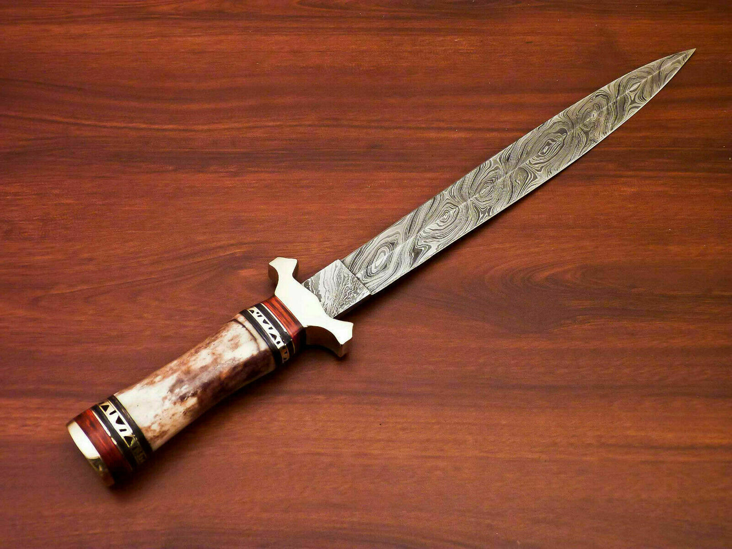 Amazing Custom Handmade Damascus Steel Hunting Knife Stained Camel Bone Handle - SUSA KNIVES