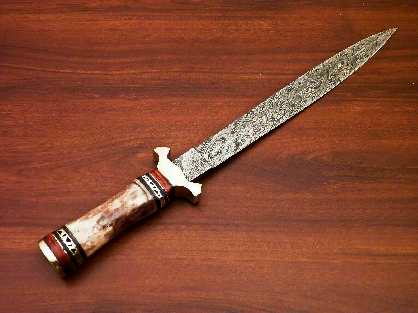 Amazing Custom Handmade Damascus Steel Hunting Knife Stained Camel Bone Handle - SUSA KNIVES