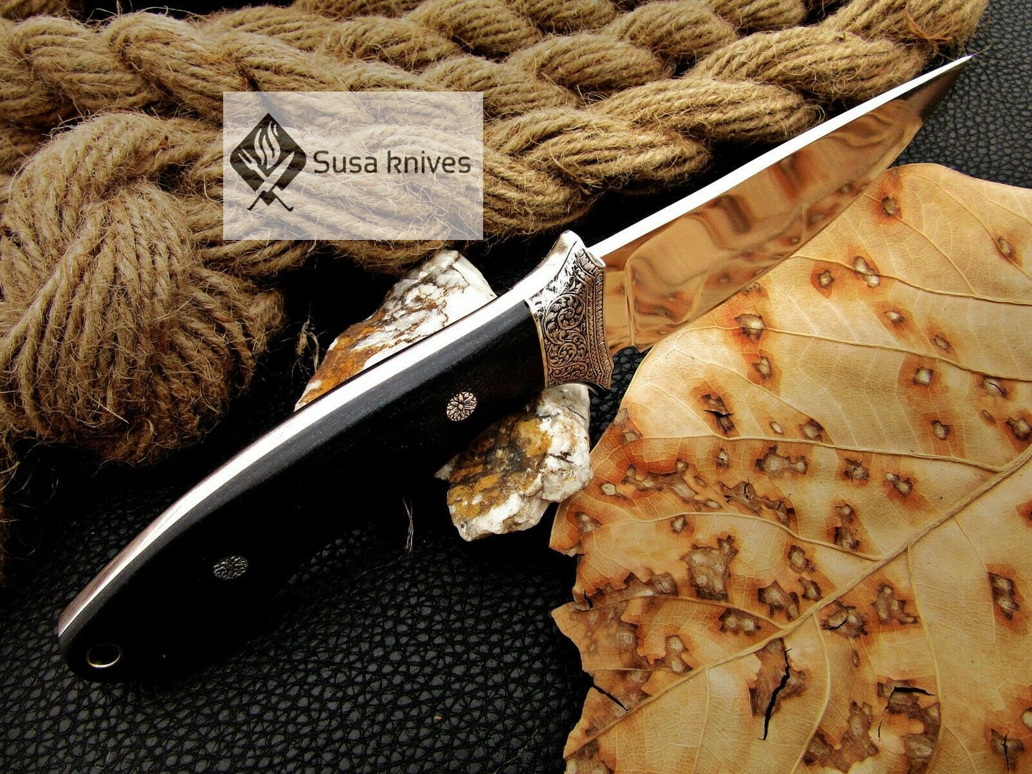 , HANDMADE ENGRAVED, HUNTING/FIGHTING KNIFE  440C MIRROR POLISHED - SUSA KNIVES