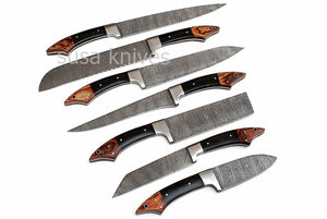 Professional Kitchen Knives Custom Made Hand Crafted Damascus Steel 7Pcs. SET - SUSA KNIVES