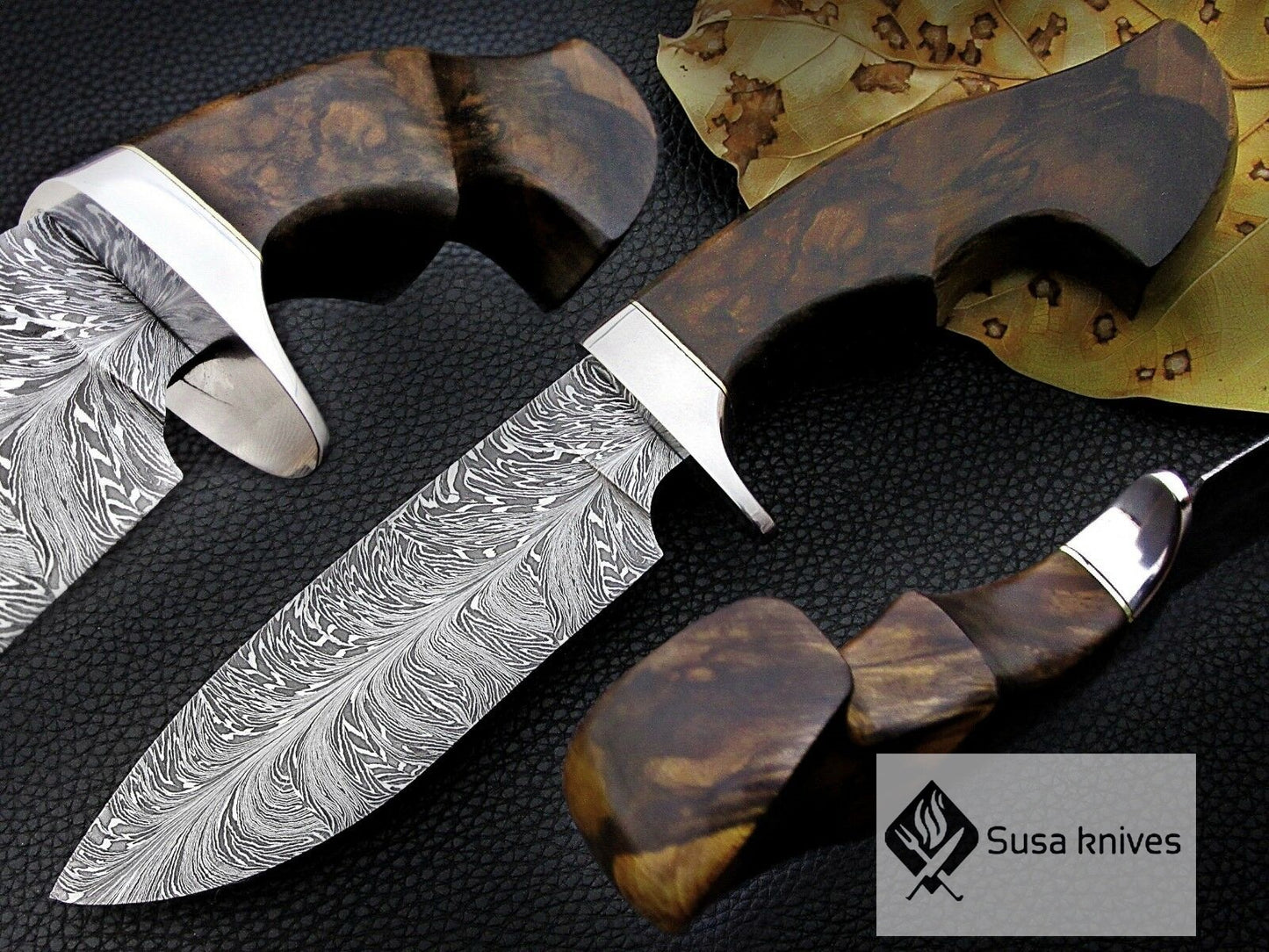 CUSTOM MADE, FEATHER PATTERN,SCENIC HANDLE, OUTDOOR HUNTING, FIGHTING CLAW KNIFE - SUSA KNIVES