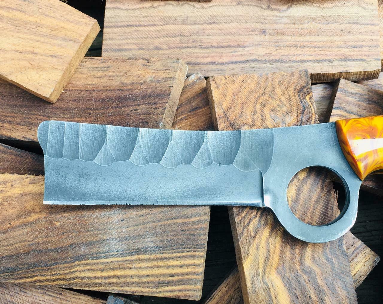HANDMADE 1075 STEEL BULL CUTTER KNIFE WITH RESIN HANDLE AND PINS - SUSA KNIVES