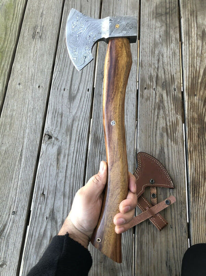 Custom HAND FORGED DAMASCUS STEEL FULL TANG Axe - SUSA KNIVES