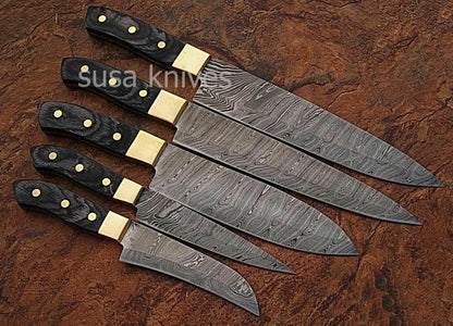 EST CUSTOM MADE DAMASCUS BLADE 5Pcs. CHEF/KITCHEN KNIVES SET - SUSA KNIVES