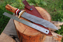 Load image into Gallery viewer, 13 Inch”HAND FORGED DAMASCUS STEEL Hunting Bowie Knife w/Olive Wood Handle - SUSA KNIVES

