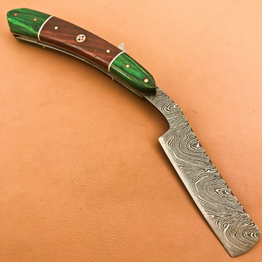 Superb Custom Damascus Steel Folding Handmade Sharp Blade Razors Natural Wood - SUSA KNIVES
