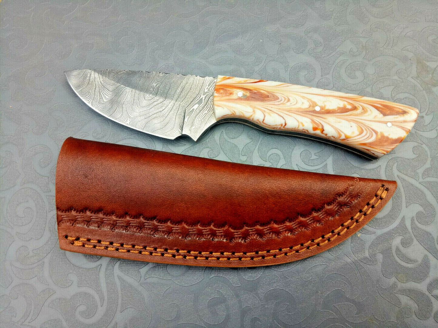 CUSTOM HANDMADE DAMASCUS STEEL FULL TANG HUNTING/SKINNER KNIFE - SUSA KNIVES