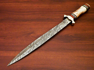 Amazing Custom Handmade Damascus Steel Hunting Knife Stained Camel Bone Handle - SUSA KNIVES