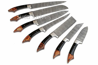 Professional Kitchen Knives Custom Made Hand Crafted Damascus Steel 7Pcs. SET - SUSA KNIVES