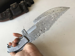 HAND FORGED DAMASCUS STEEL Hunting Tracker Knife w/ Damascus Handle - SUSA KNIVES