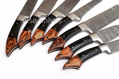 Professional Kitchen Knives Custom Made Hand Crafted Damascus Steel 7Pcs. SET - SUSA KNIVES