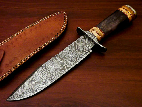 Amazing Custom Handmade Damascus Steel Hunting Knife Stained Camel Bone Handle - SUSA KNIVES