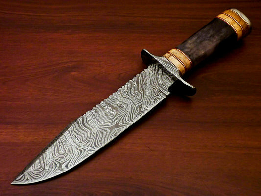 Amazing Custom Handmade Damascus Steel Hunting Knife Stained Camel Bone Handle - SUSA KNIVES