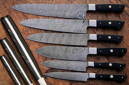 CUSTOM MADE DAMASCUS BLADE 6Pcs. CHEF/KITCHEN KNIVES SET - SUSA KNIVES
