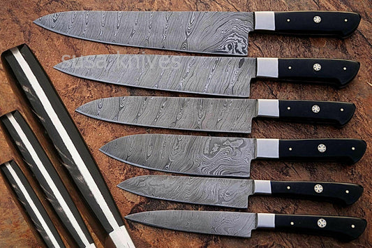 CUSTOM MADE DAMASCUS BLADE 6Pcs. CHEF/KITCHEN KNIVES SET - SUSA KNIVES