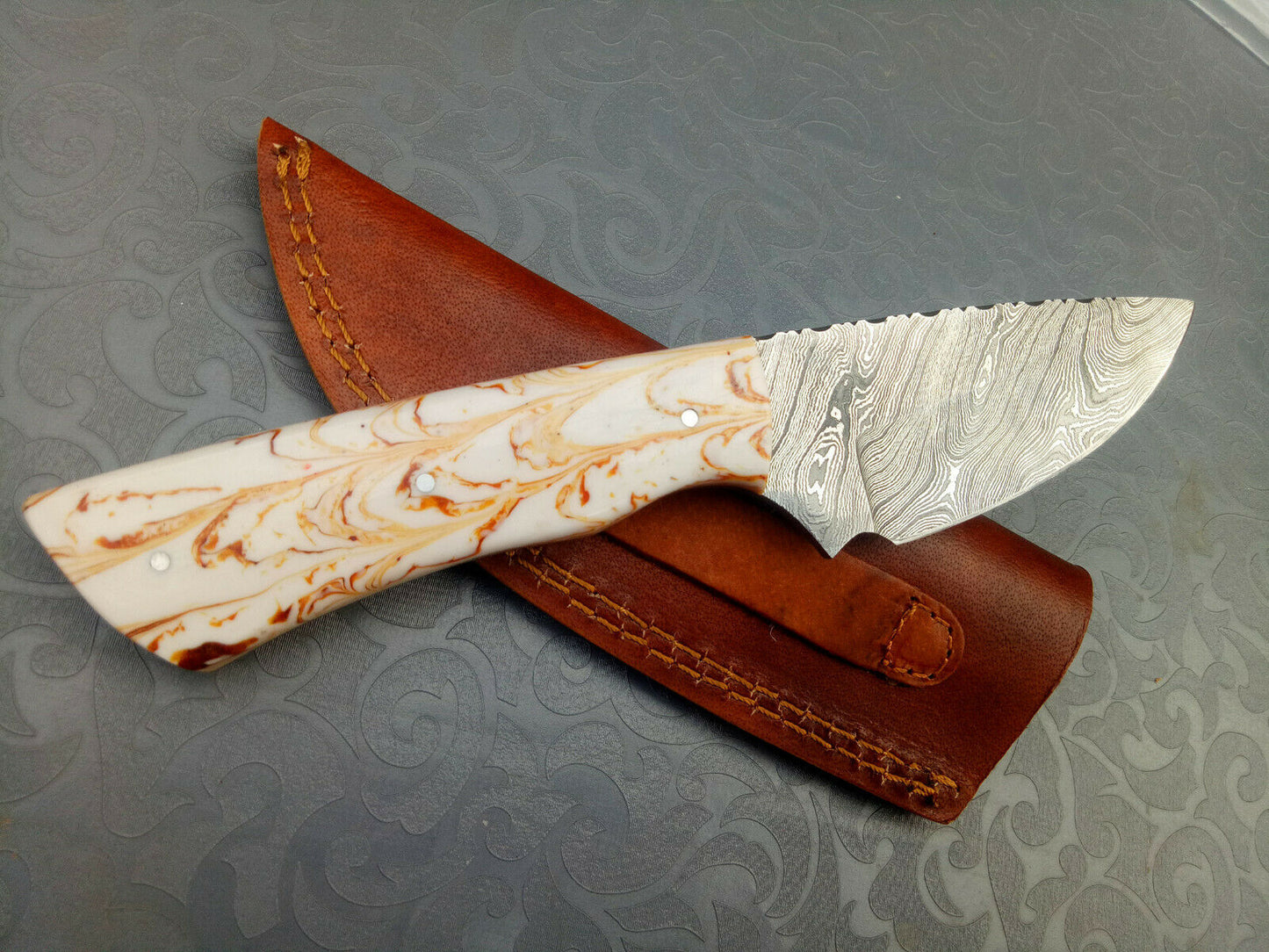 CUSTOM HANDMADE DAMASCUS STEEL FULL TANG HUNTING/SKINNER KNIFE - SUSA KNIVES