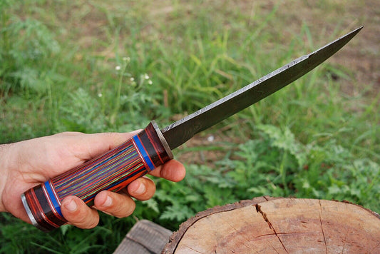 13 Inch”HAND FORGED DAMASCUS STEEL Hunting Bowie Knife w/ Wood Handle - SUSA KNIVES