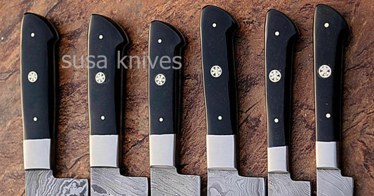 CUSTOM MADE DAMASCUS BLADE 6Pcs. CHEF/KITCHEN KNIVES SET - SUSA KNIVES